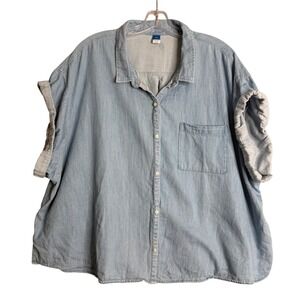 Old Navy Top Womens Plus Size XXL Blue Short Sleeve Denim Shirt Boxy Preppy